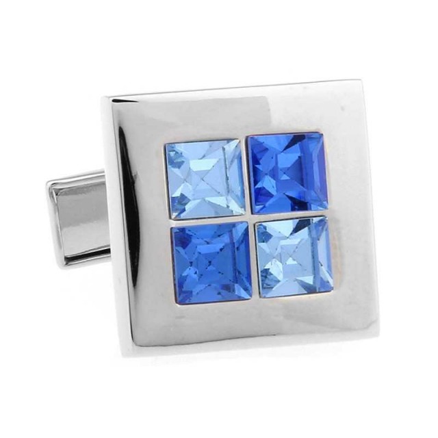 Butoni camasa argintii cu pietre bleu